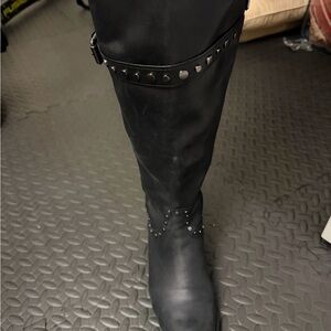Black Studded Knee-High Boots
